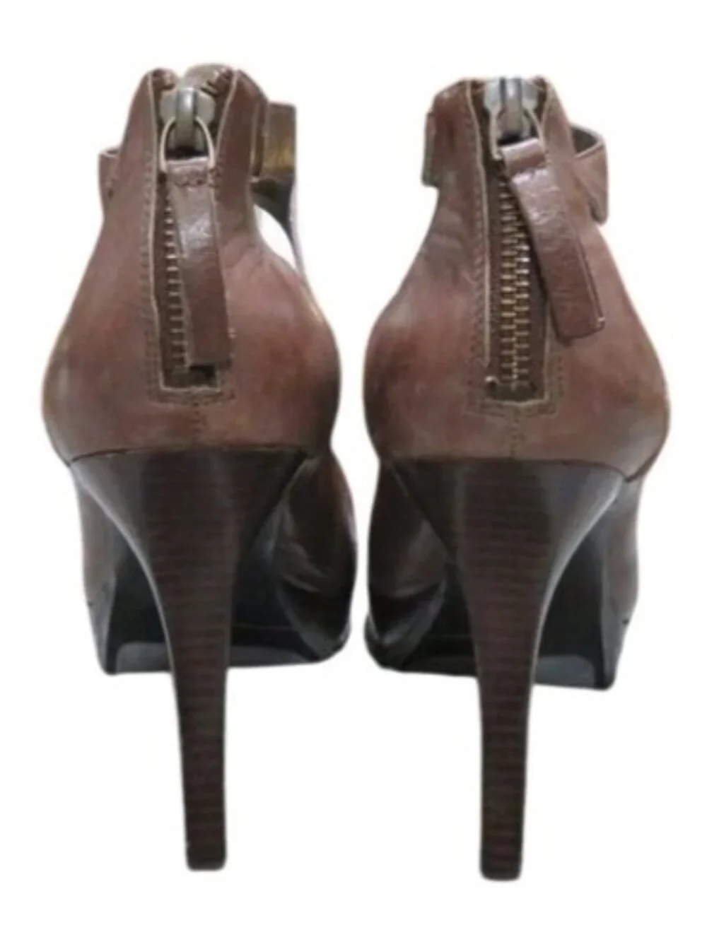 Nine West Brown Vegan Leather Platform Booties Ankle Boots Heels Stilettos 10